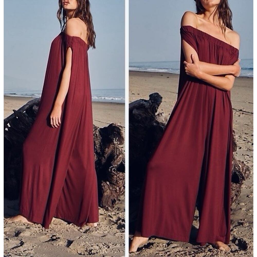 Free People FP BEACH Sz M MEXICALI Off The Shoulder Wide Leg Jumpsuit Oversized